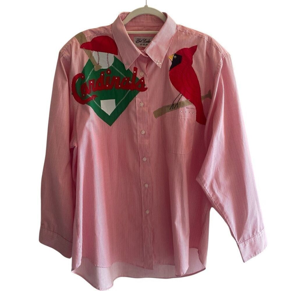 St Louis Cardinals Baseball Custom Button Up Shirt Blouse Top Women’s Sz XL 18